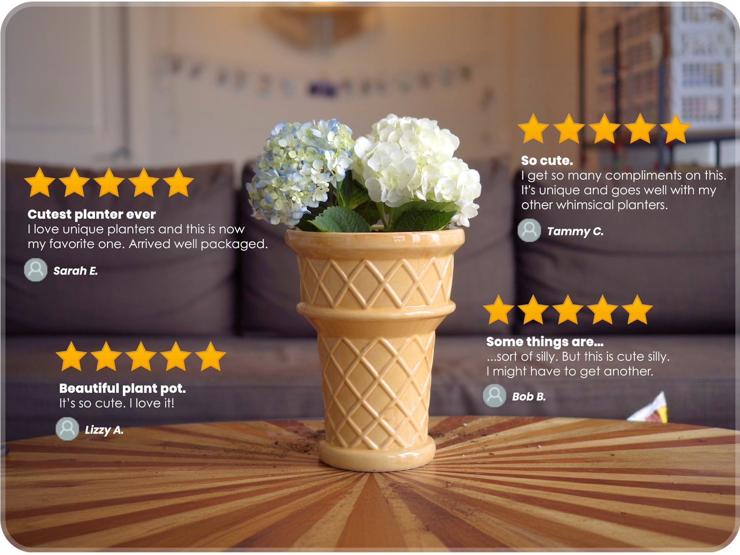 Nebula Colors Ceramic Ice Cream Cone Planter - 7 Inch Plant Pot with Drainage Hole for Indoor & Outdoor Use