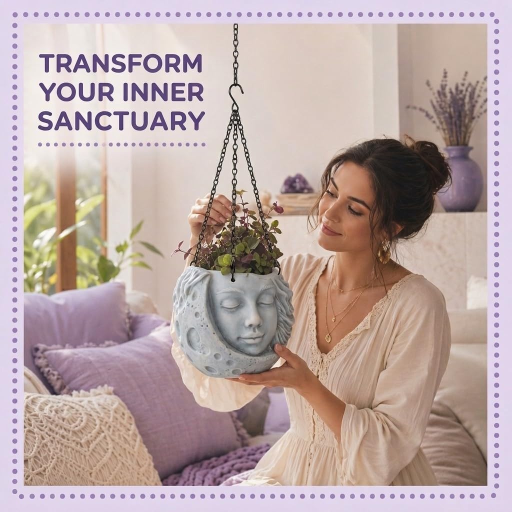 Moon Face Hanging Planter by Nebula Colors