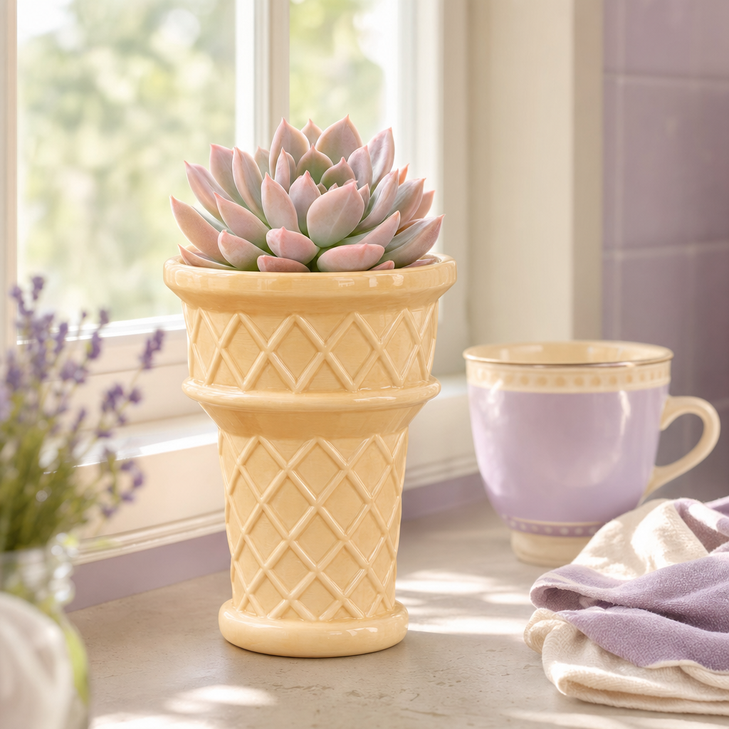 Ice Cream Cone Planter — 7″ Ceramic Plant Pot