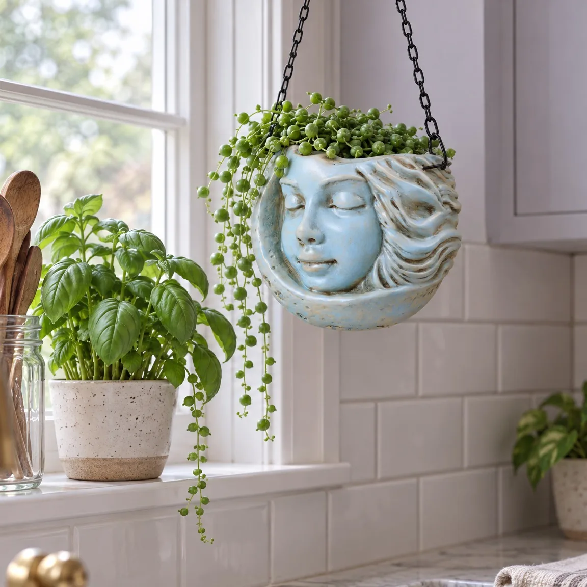 Moon Face Hanging Planter, Set of 2