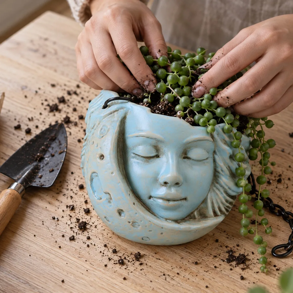 Moon Face Hanging Planter, Set of 2