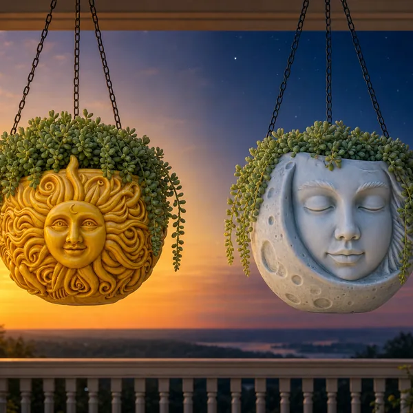 The Celestial Pair — Sun & Moon Hanging Planter Bundle